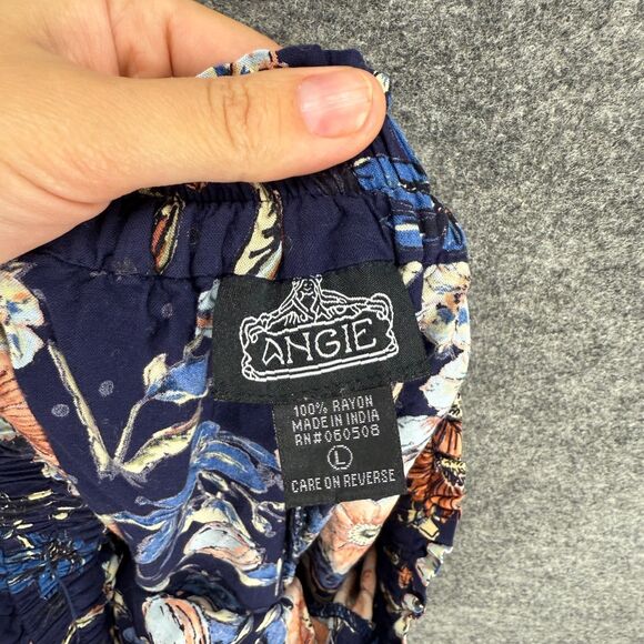 Angie Shorts Women L Large Blue Floral Chino Pull On Elastic Waist Mid Rise - Picture 6 of 7